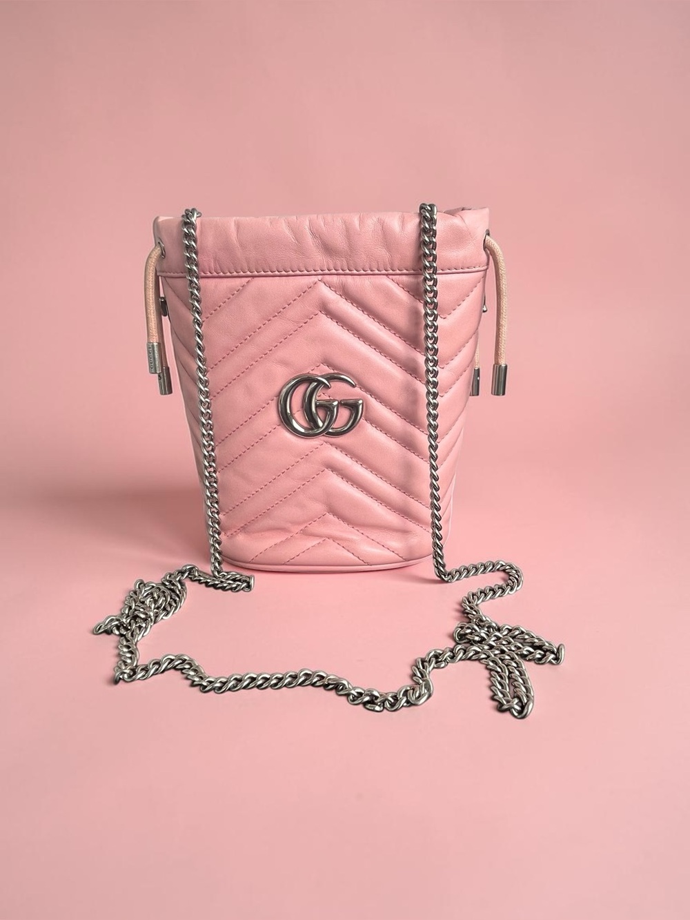 Gucci GG Marmont Pink MatelassΓ© Leather Bucket Bag